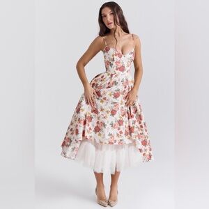 House of CB Mademoiselle Italian Rose Midi Dress - Size M (Fits like S)